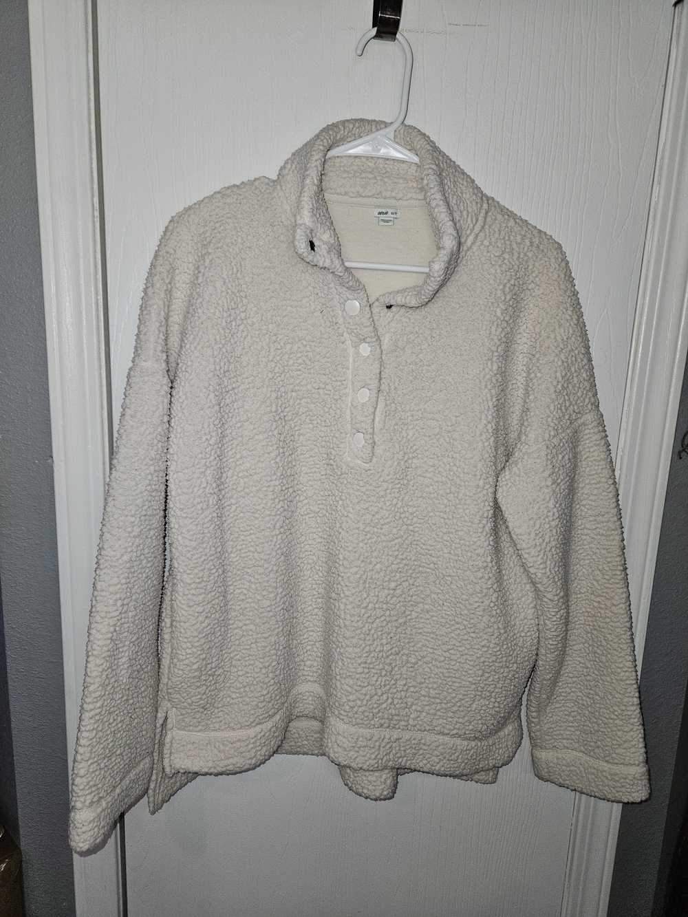 aerie Ivory Sherpa Snap-Front Pullovern Sweater